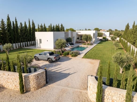 Aerial view of a 3 bedroom new build villa with land in Aspe, Alicante
