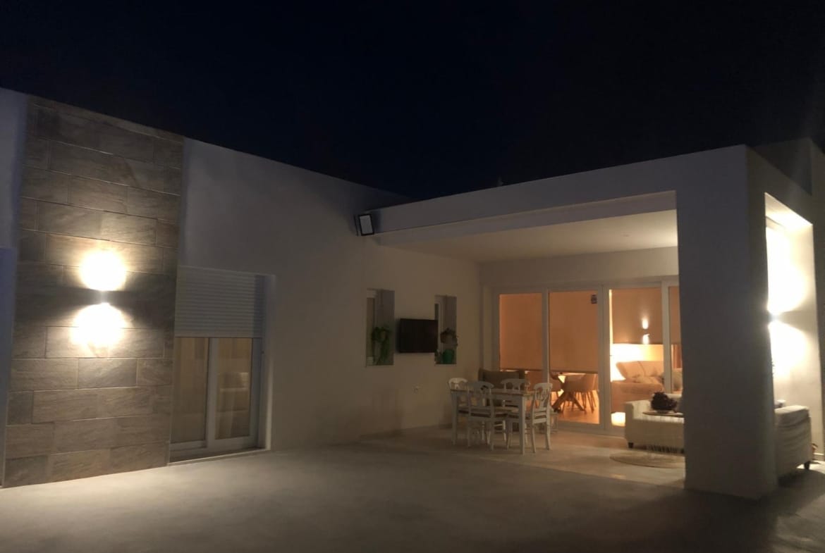 Illuminated terrace and living area at a new build Aspe villa, Alicante