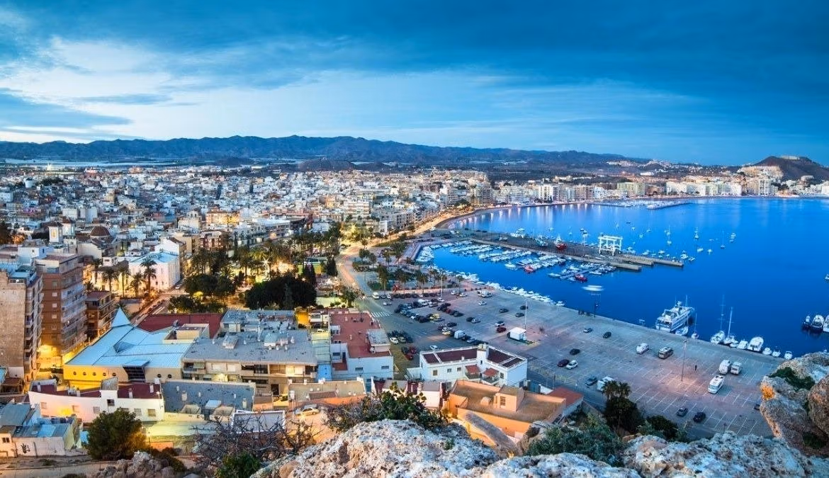 Evening view over Águilas marina and waterfront