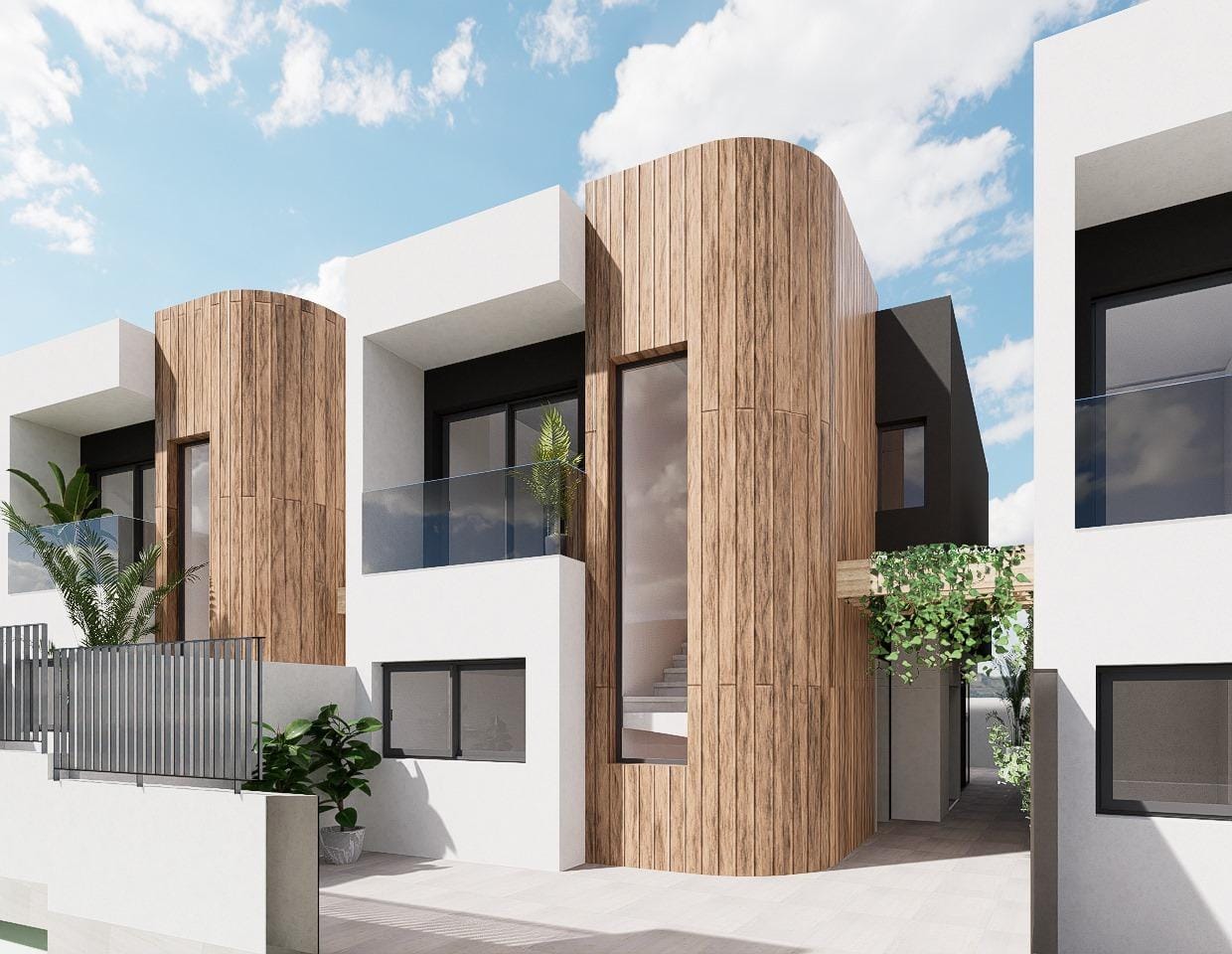 New Build Detached Villas for Sale in Aguilas Murcia Just 500 m from the Beach Front exterior render of a modern detached villa in Los Jardines, Águilas