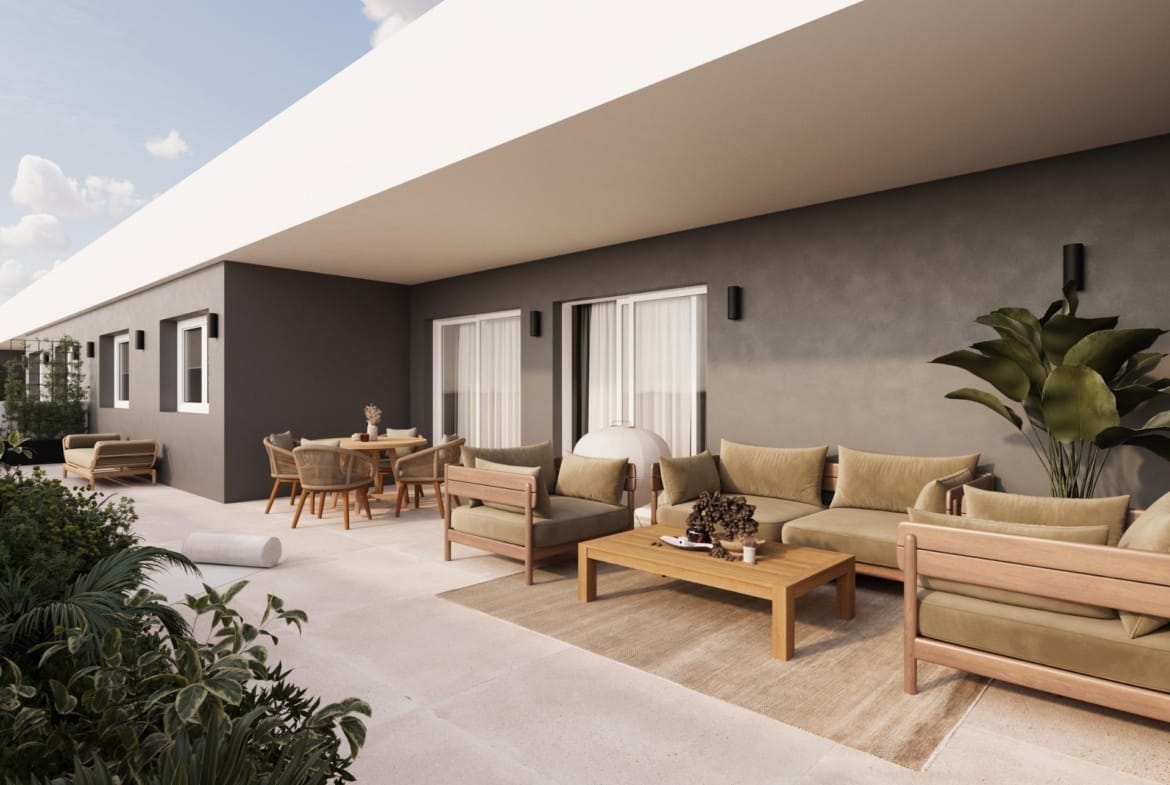 CGI of a large apartment terrace in Águilas, Murcia
