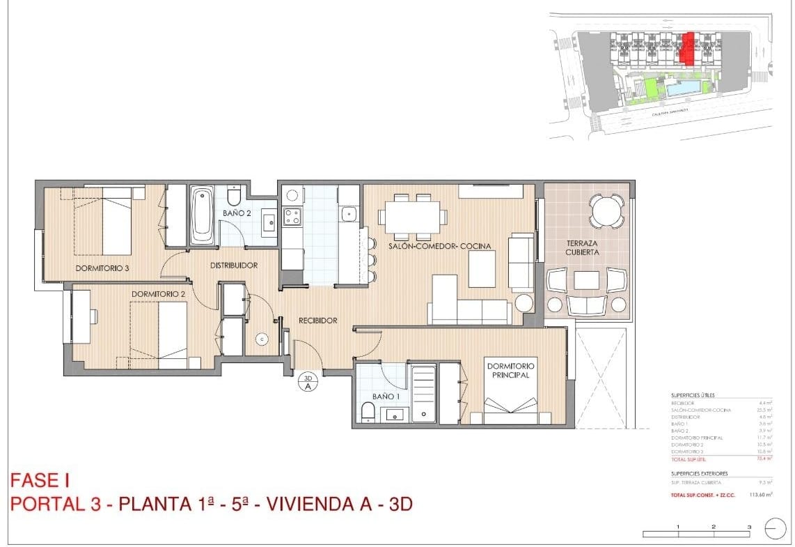3 bedroom apartment floor plan in Águilas, Murcia