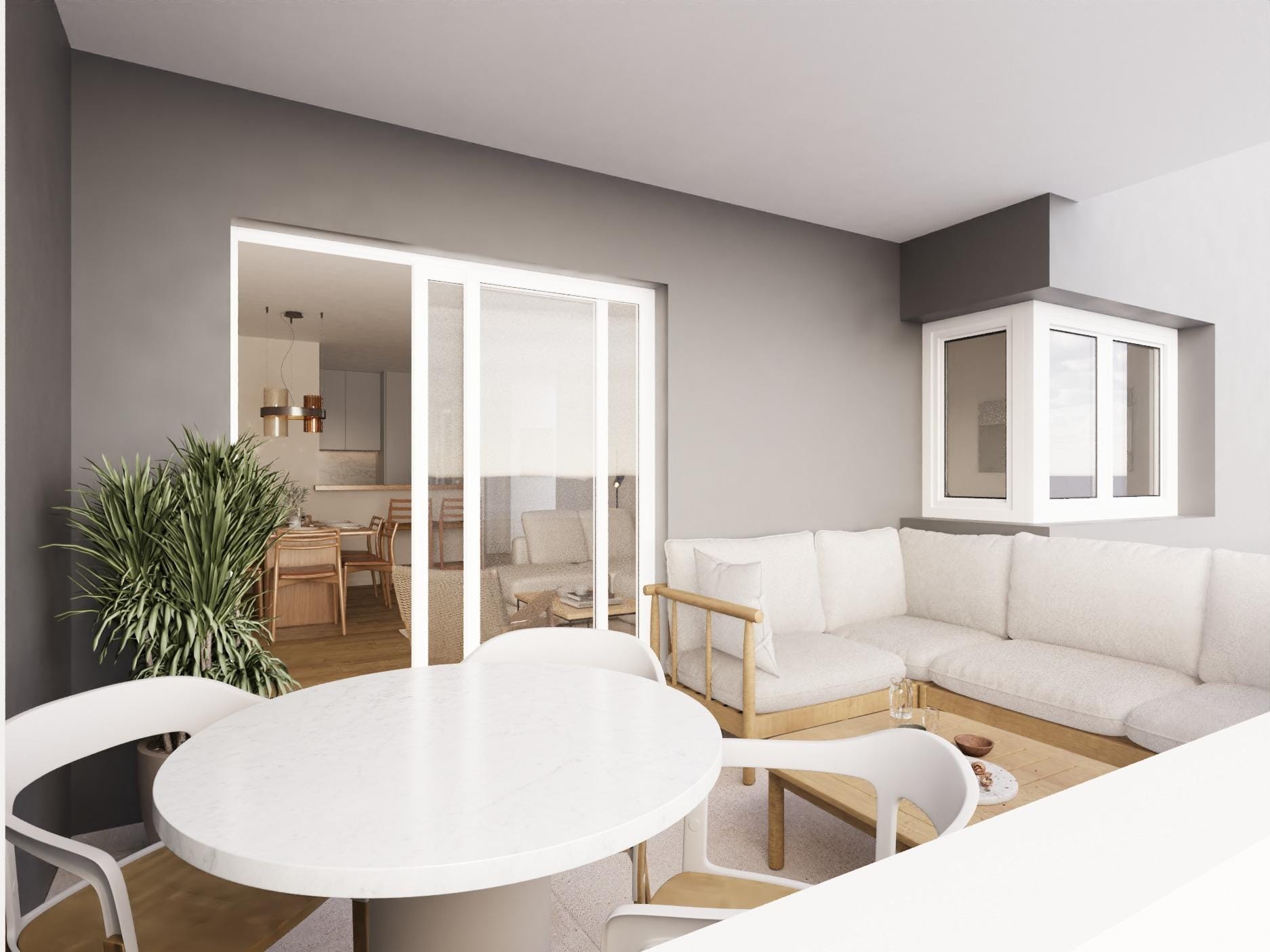 New-Build-Development-in-Aguilas-Murcia-Just-300-Meters-from-the-Beach-2 CGI of a covered terrace and outdoor dining area in Águilas, Murcia