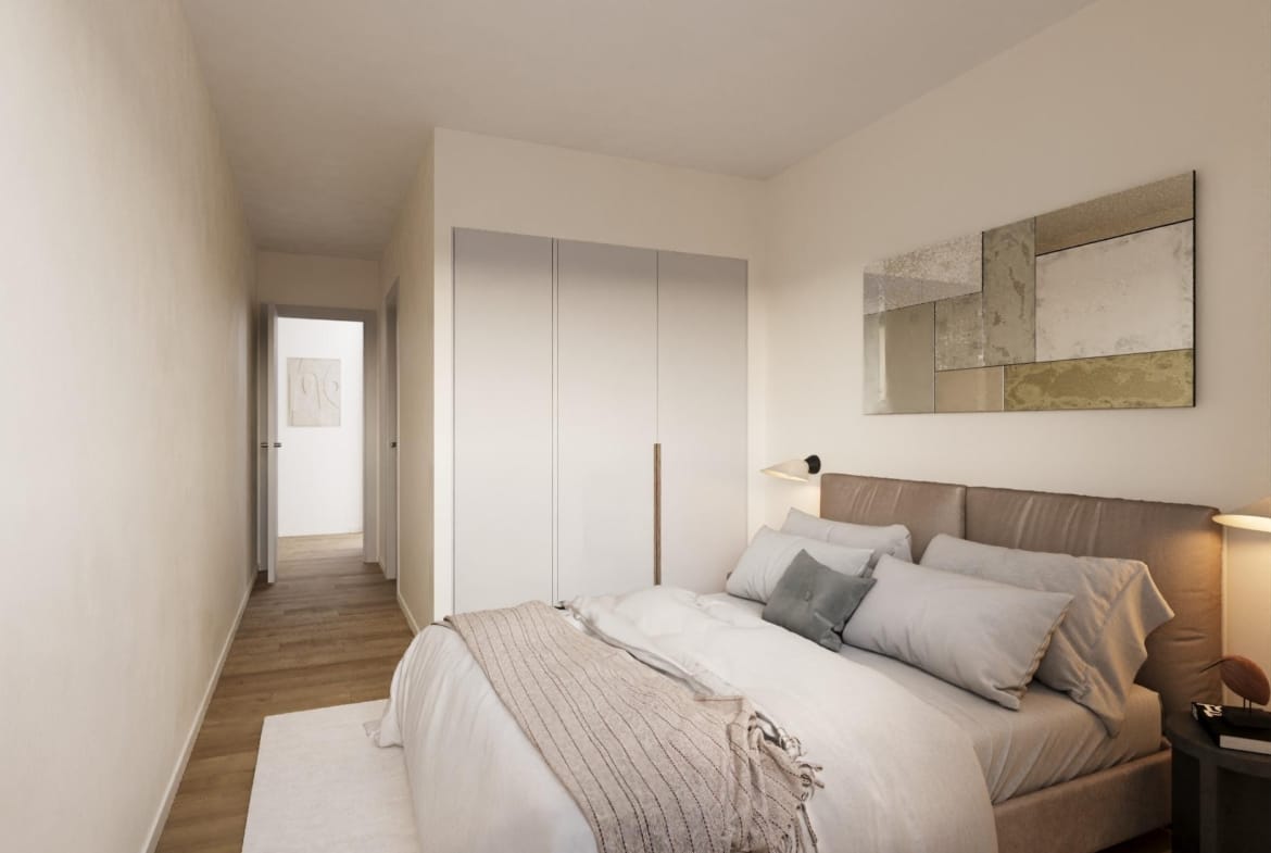 CGI of a double bedroom in a new build apartment in Águilas, Murcia