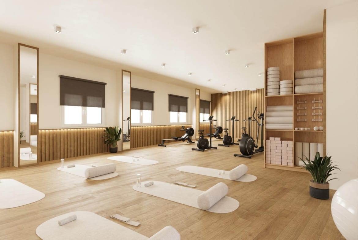 CGI of the communal gym in a new build residence in Águilas, Murcia