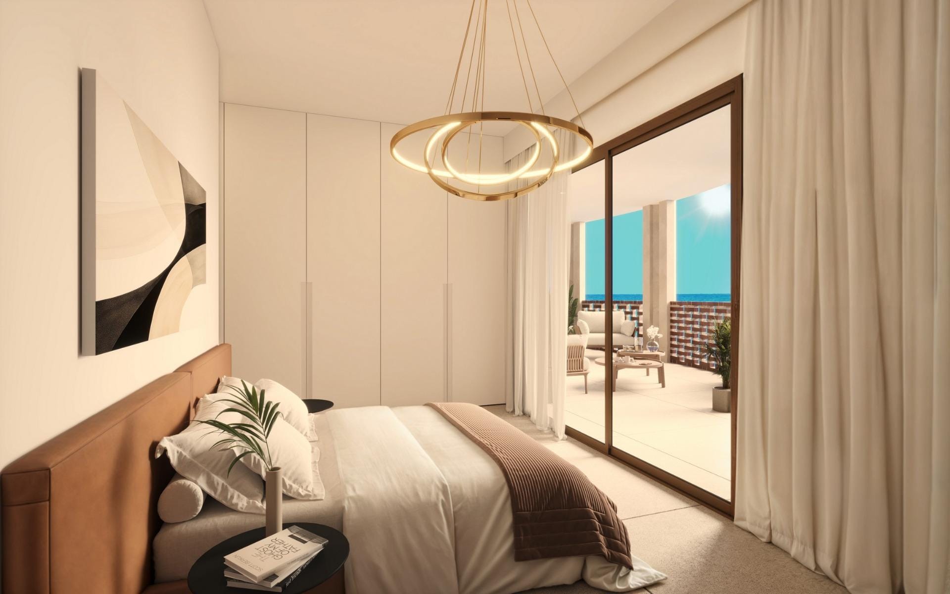 Bedroom with fitted wardrobes and direct access to the terrace