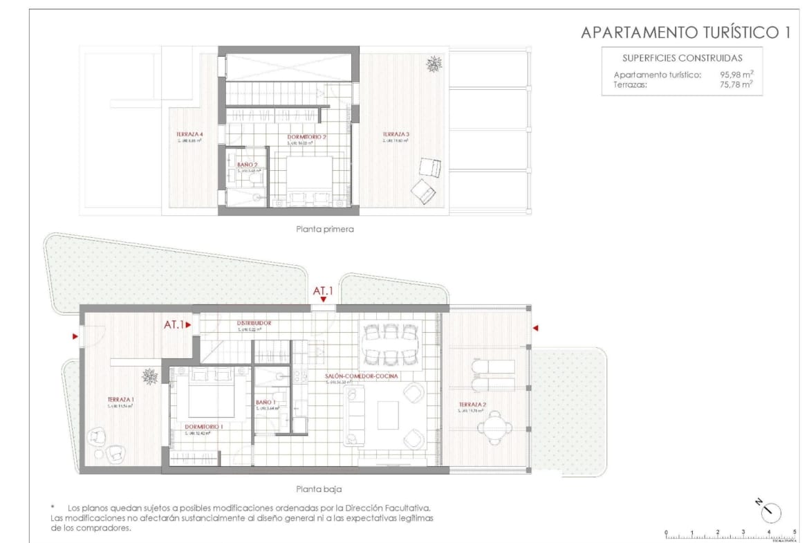 Floor plan of the 2 bedroom semi-detached house at La Manga Club, Murcia