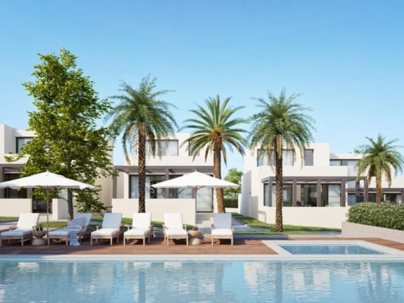 Poolside CGI render of the new build houses at La Manga Club, Murcia