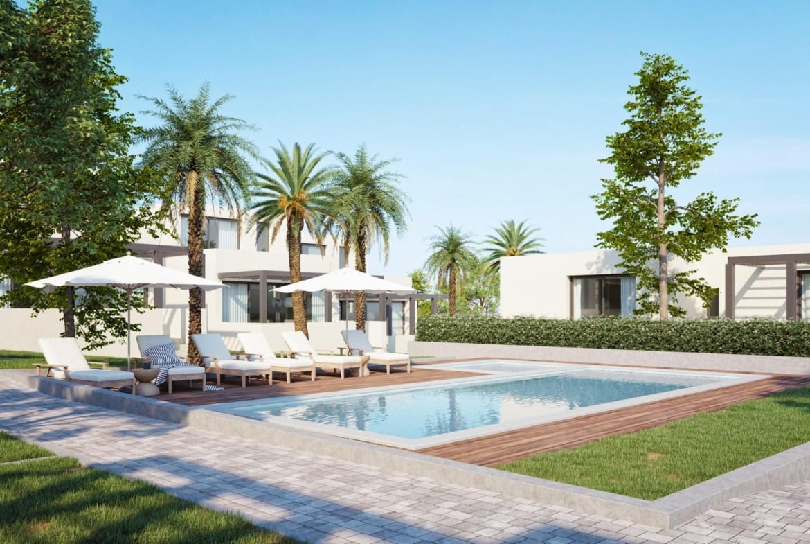 CGI render of the communal pool and sun terrace at La Manga Club, Murcia