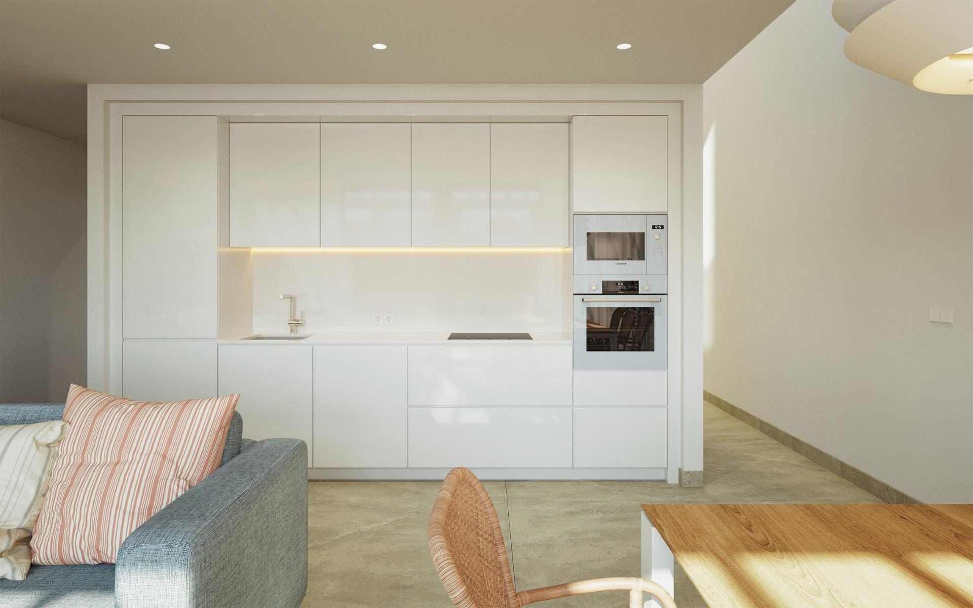 CGI render of the modern kitchen in a semi-detached house at La Manga Club