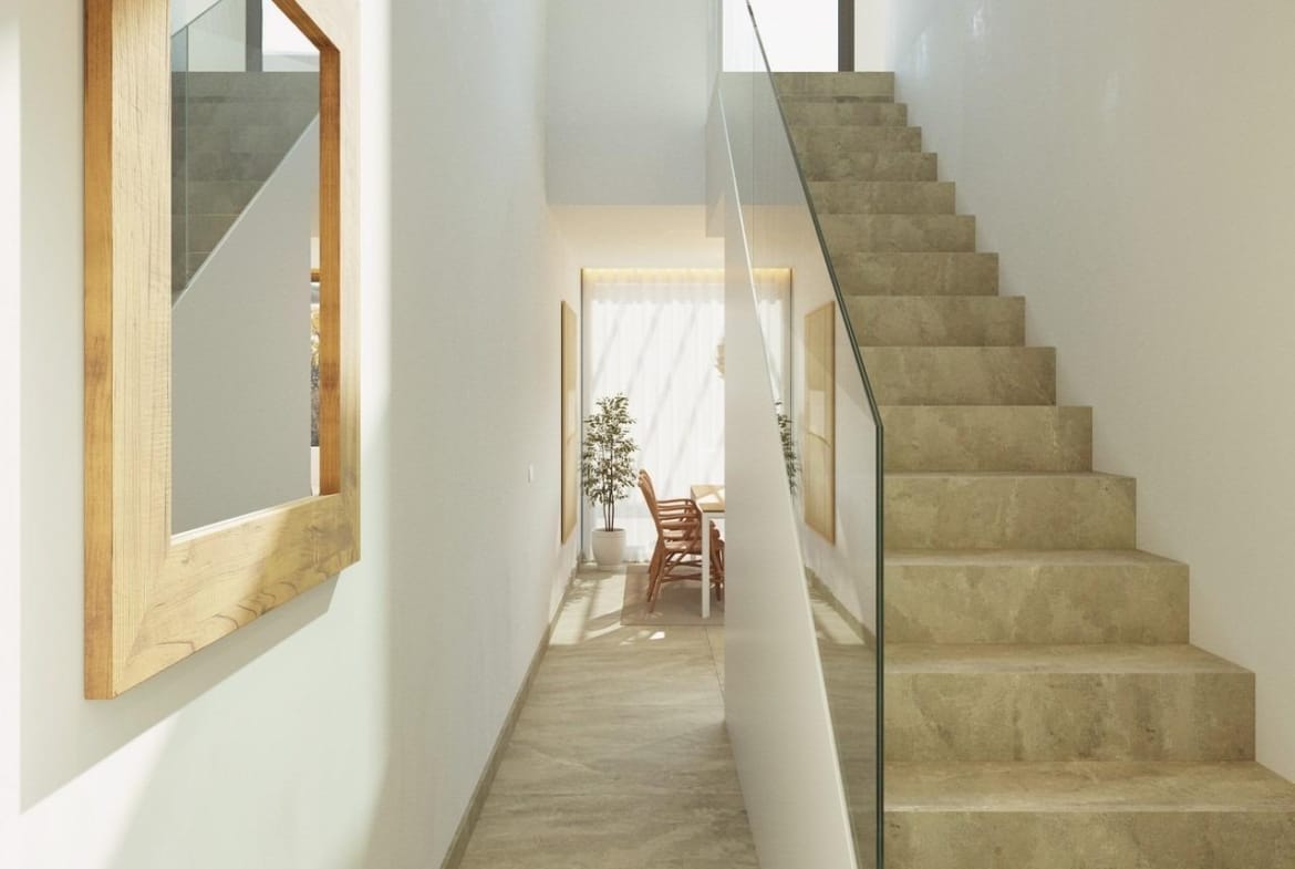 CGI render of an internal staircase in a two-storey model at La Manga Club