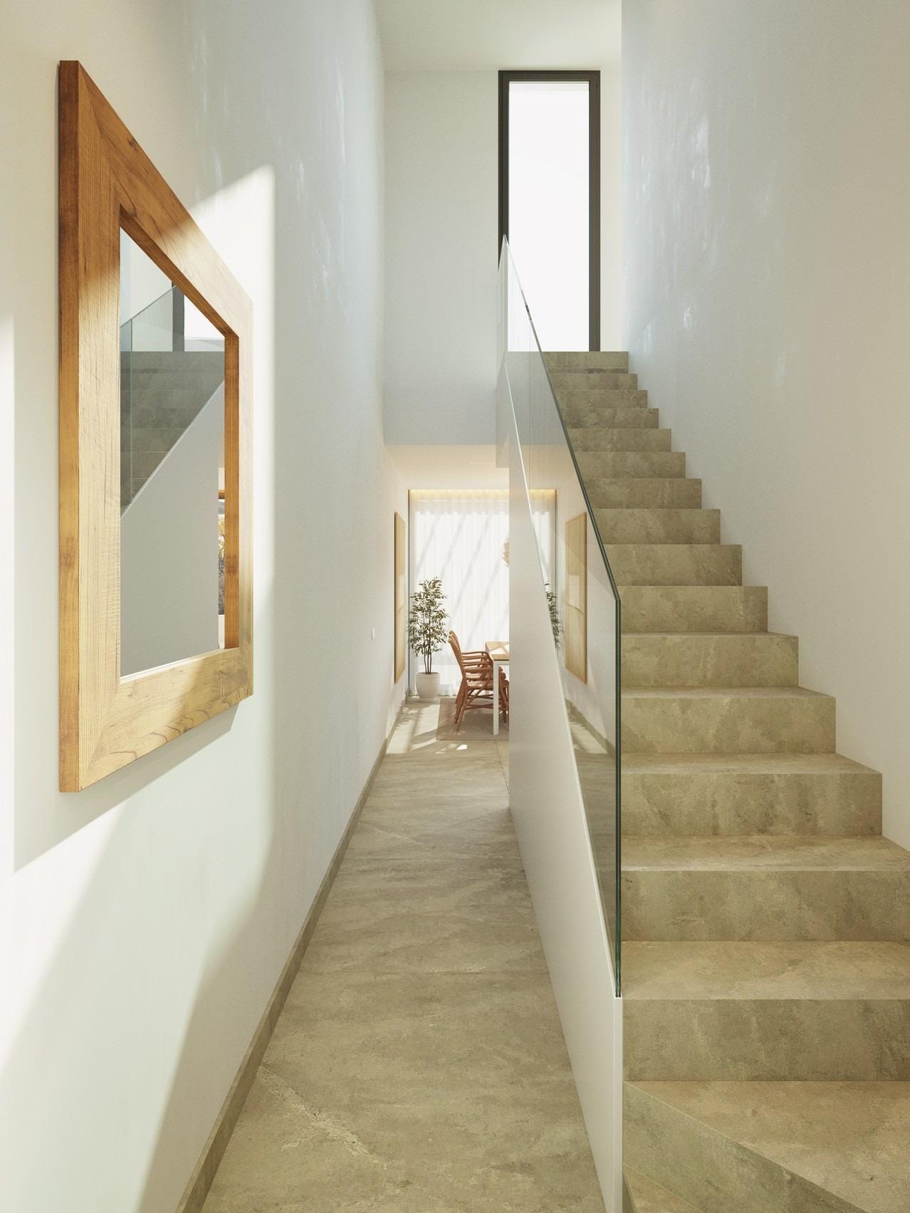 CGI render of an internal staircase in a two-storey model at La Manga Club