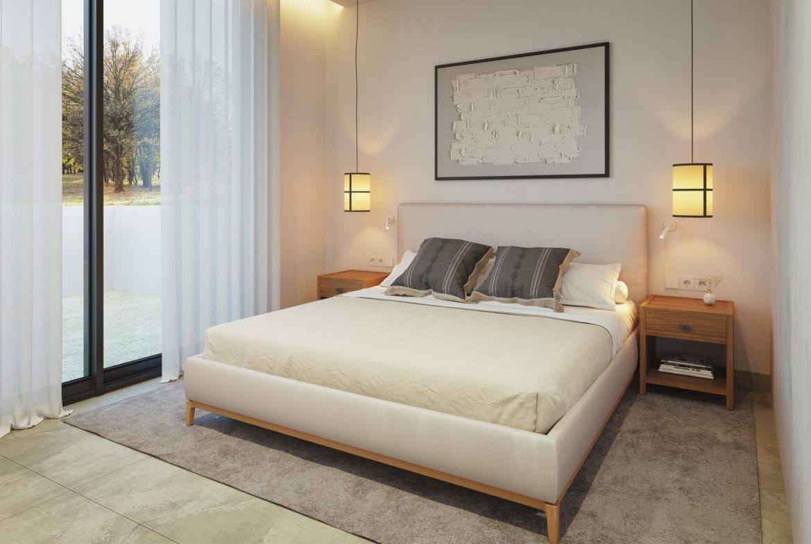 CGI render of a double bedroom in a semi-detached house at La Manga Club