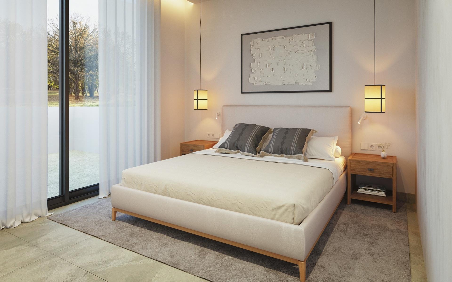 CGI render of a double bedroom in a semi-detached house at La Manga Club