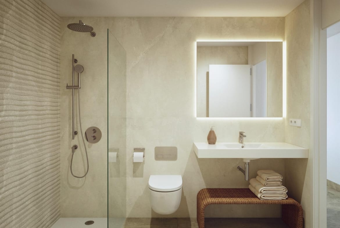CGI render of a modern bathroom in a semi-detached house at La Manga Club
