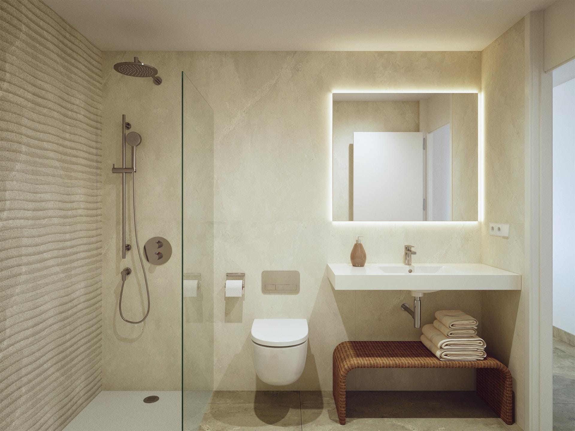 CGI render of a modern bathroom in a semi-detached house at La Manga Club
