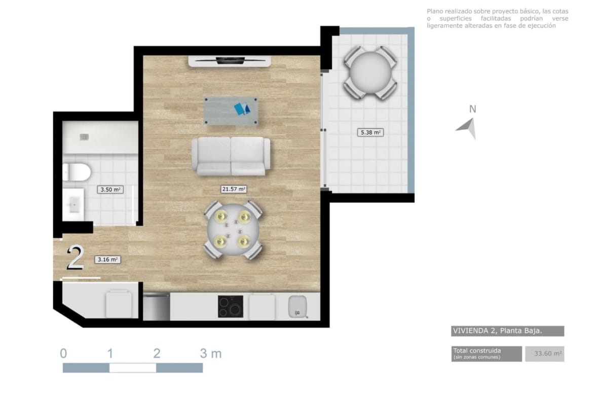 Exact ground floor studio plan in Torrevieja, Alicante