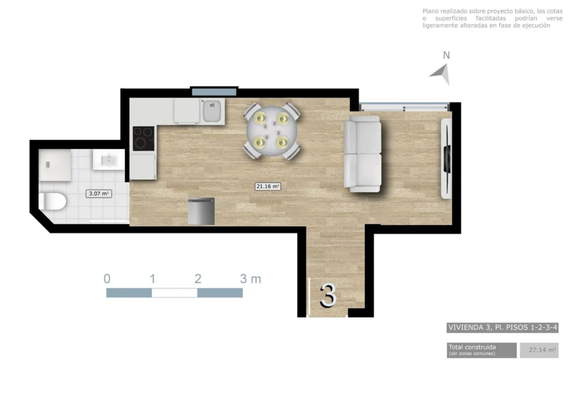 Exact first-floor studio plan in Torrevieja, Alicante