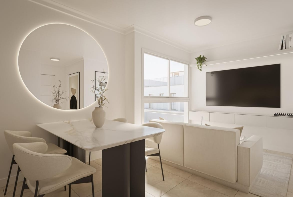 Open-plan studio living area and kitchen in Torrevieja, Alicante