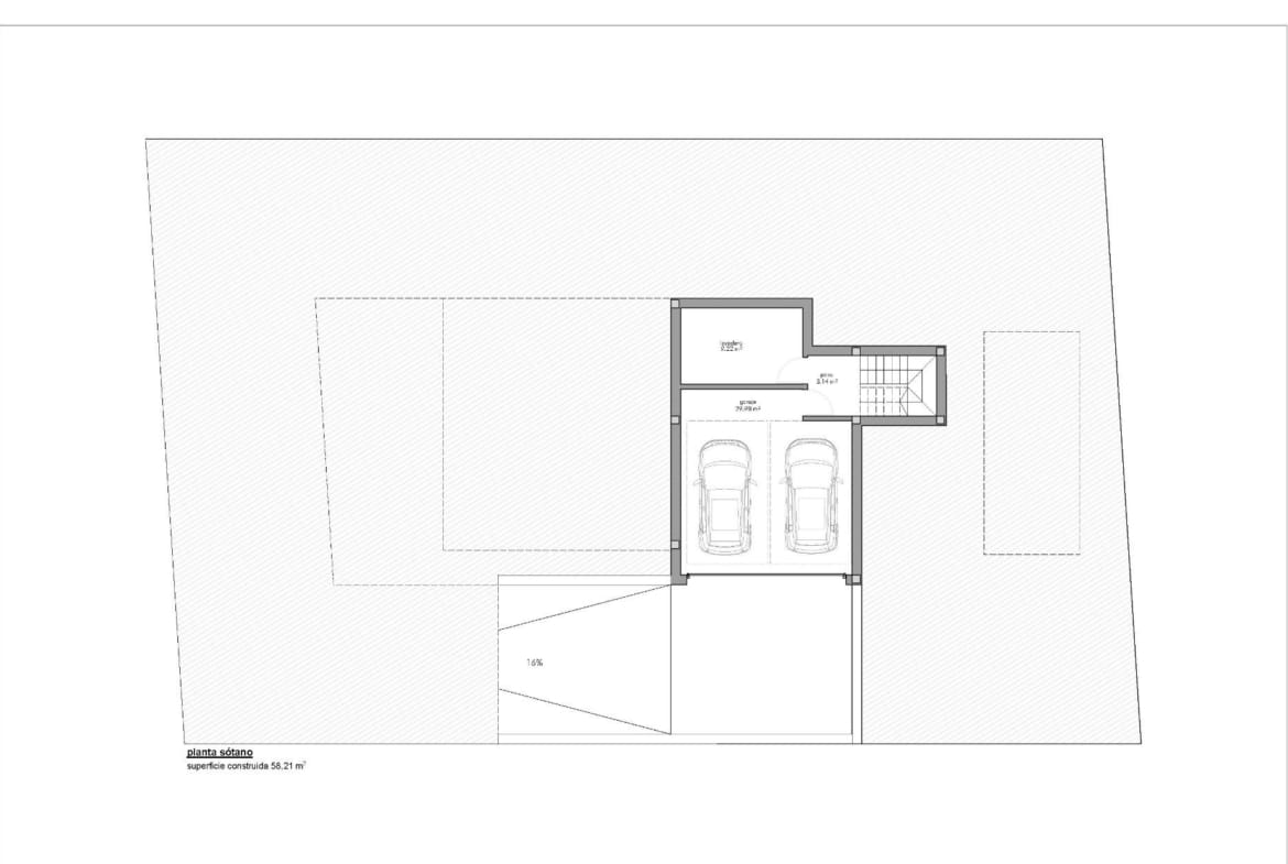 Basement floor plan with garage, laundry room and internal stairs in La Manga Club, Murcia