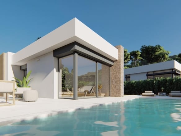 Modern single-level villa with private pool, broad terrace and corner glazing in La Manga Club, Murcia