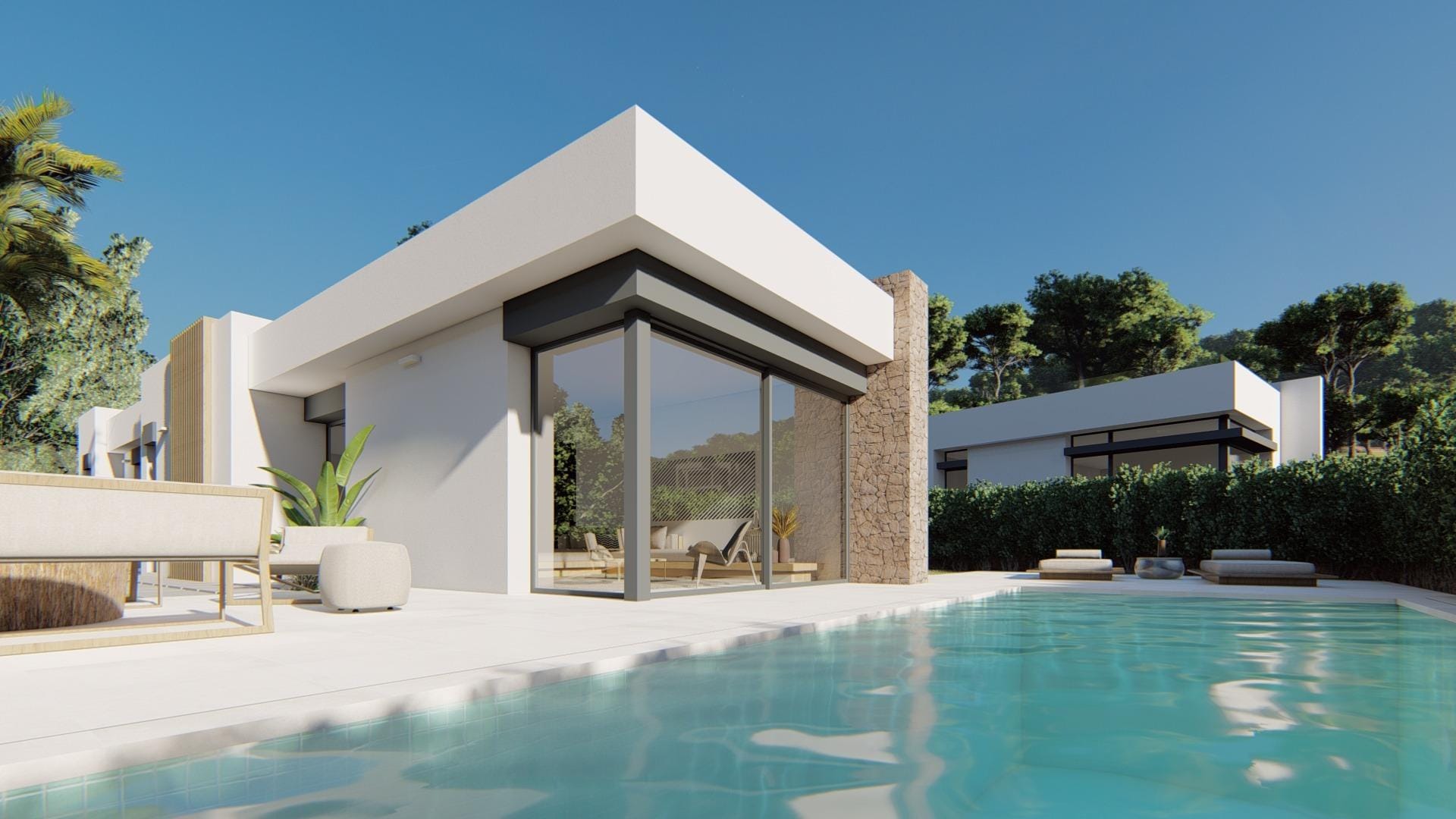 Modern single-level villa with private pool, broad terrace and corner glazing in La Manga Club, Murcia