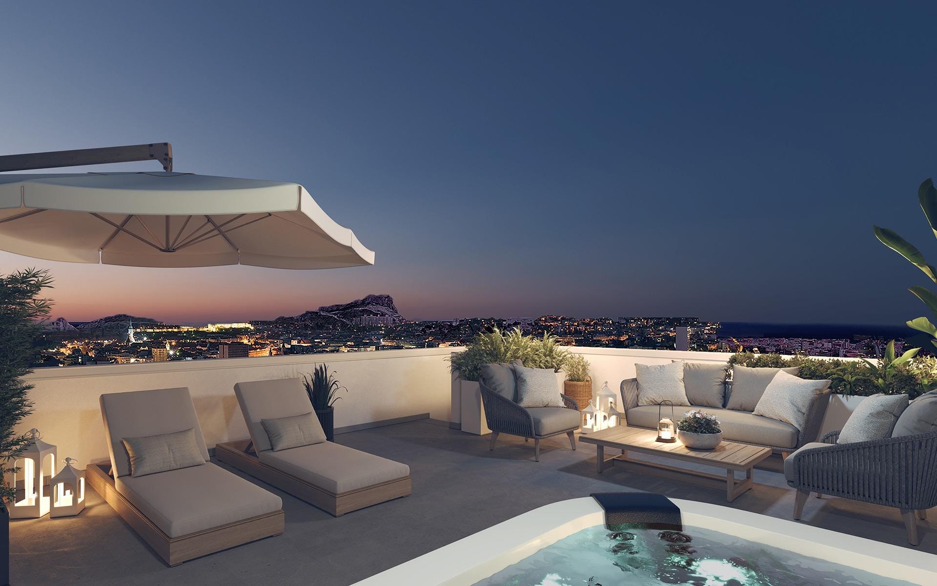 Private solarium with plunge pool and Alicante views in San Agustín, Alicante