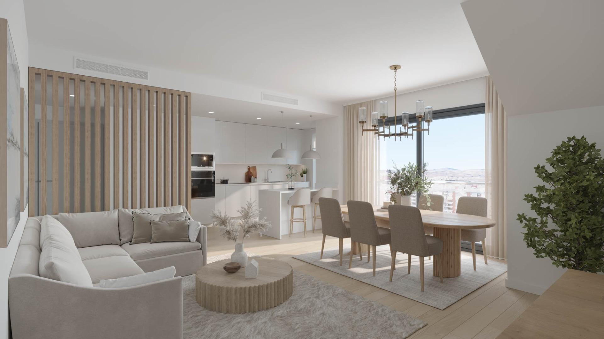 Bright open-plan living area in a San Agustín penthouse, Alicante