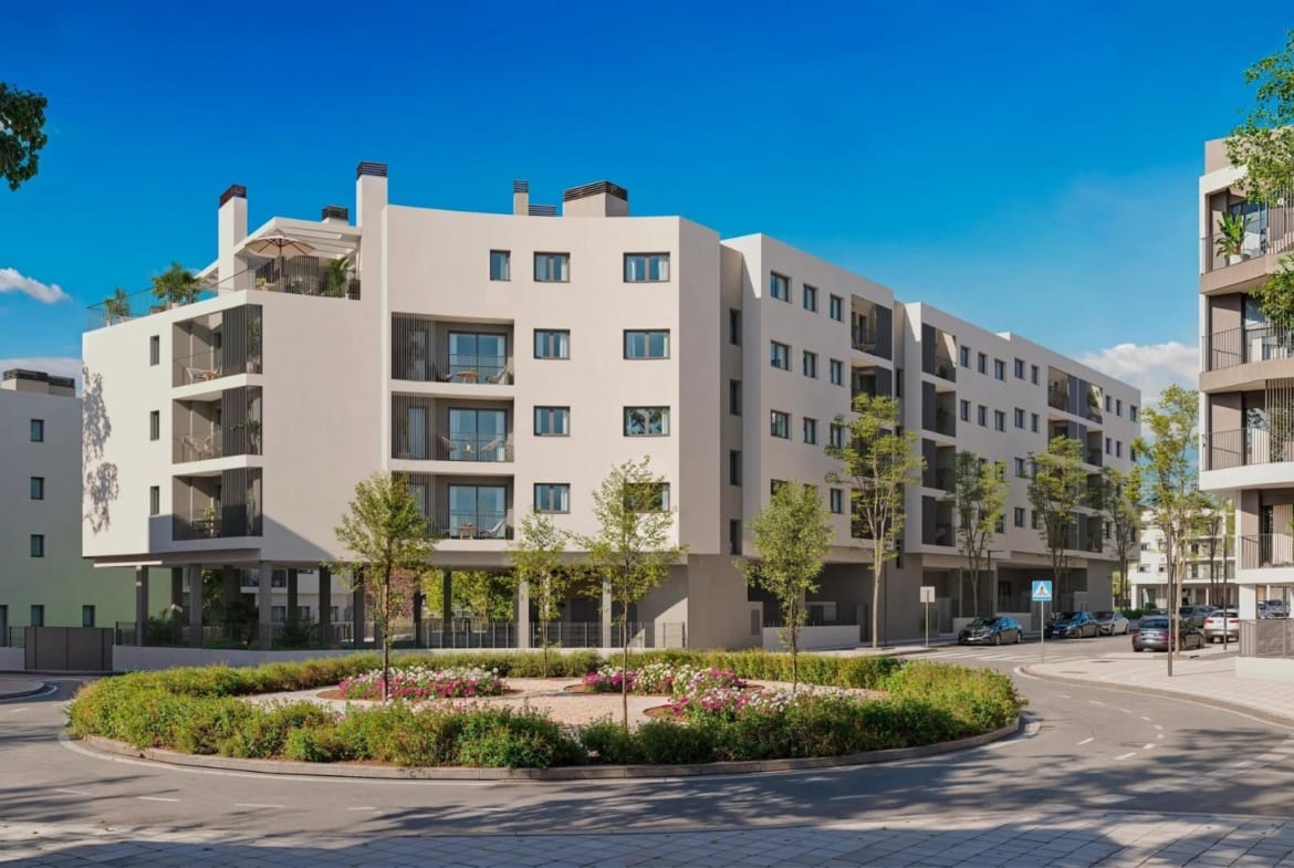CGI render of contemporary apartment buildings in San Agustín, Alicante