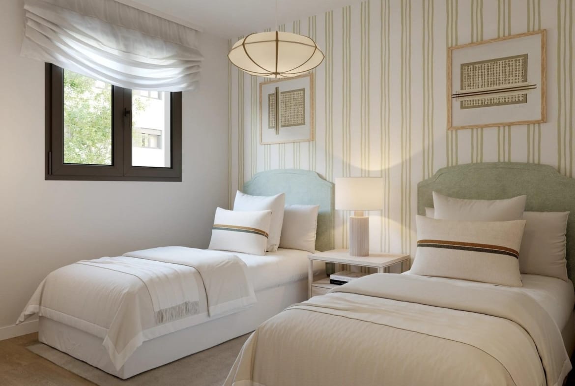 CGI render of a twin bedroom in a new build apartment in Alicante