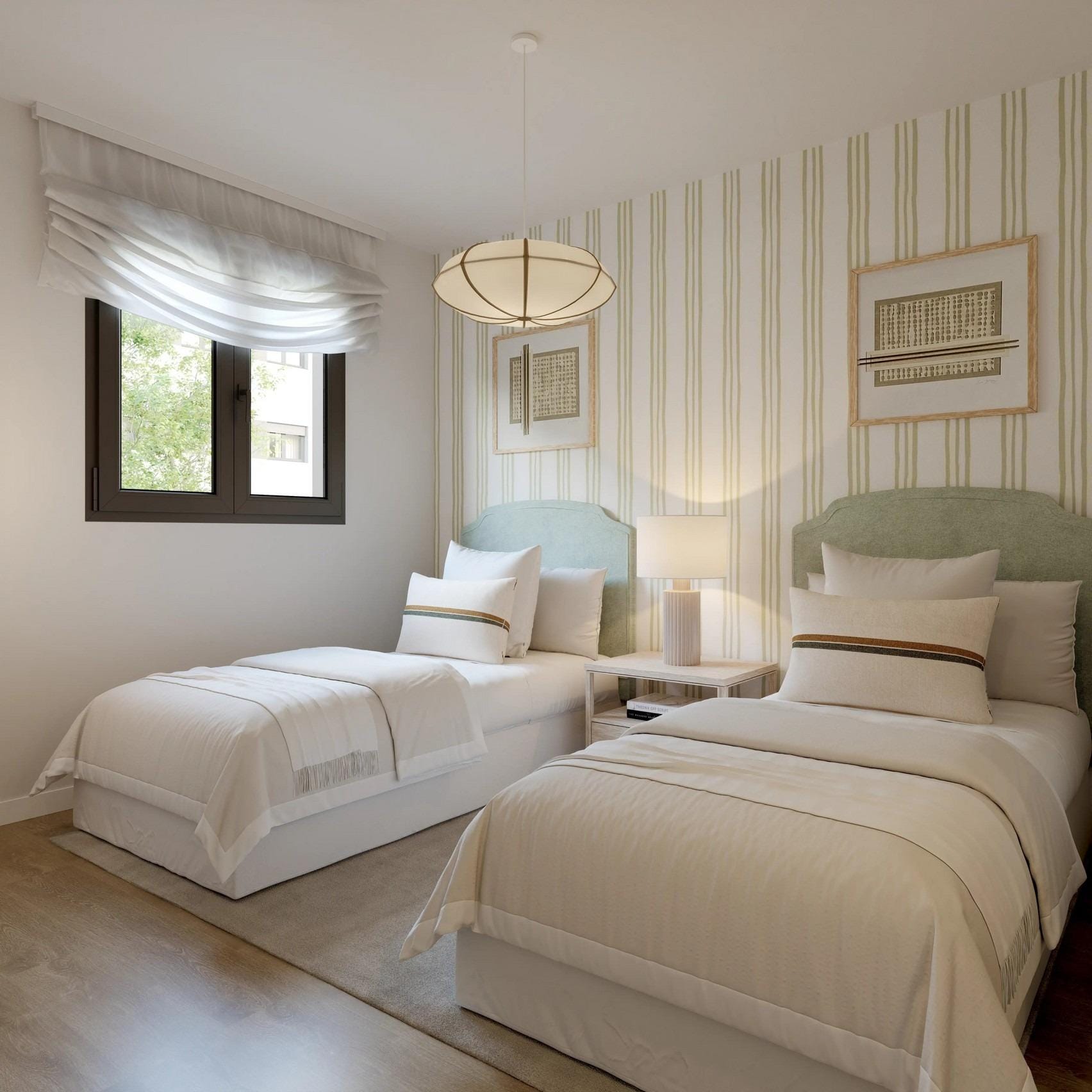 New-Residential-Development-in-Alicante-with-Open-Views-8 CGI render of a twin bedroom with two single beds and neutral décor