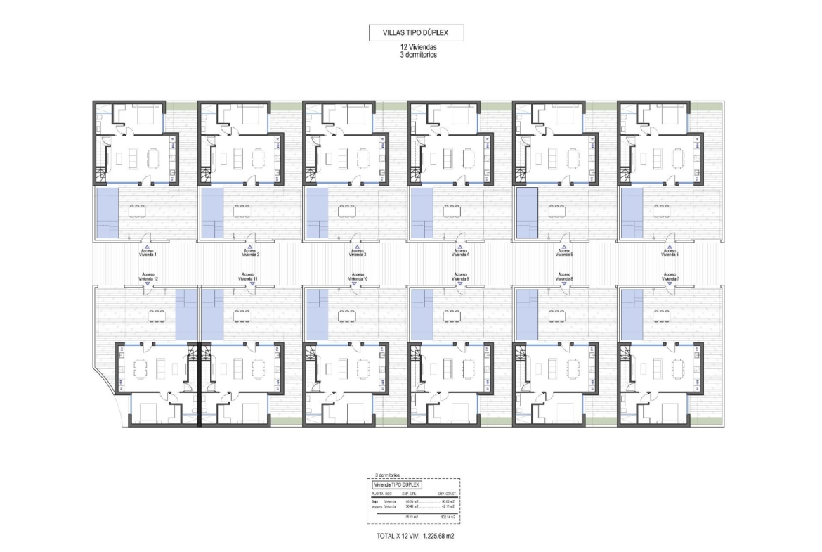 Site plan showing 12 two-storey villas in Condado de Alhama Golf Resort
