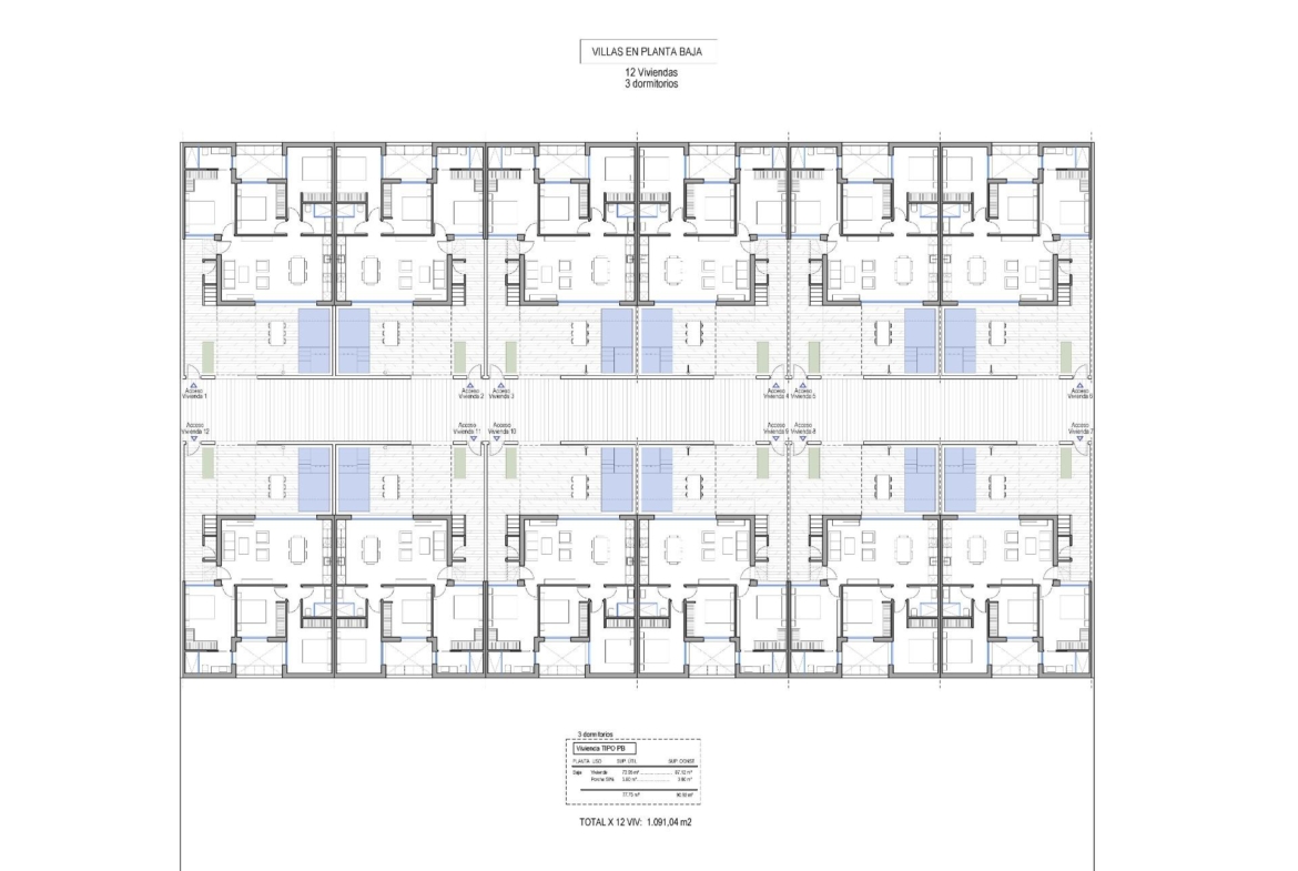 Site plan showing 12 single-storey townhouses in Condado de Alhama Golf Resort