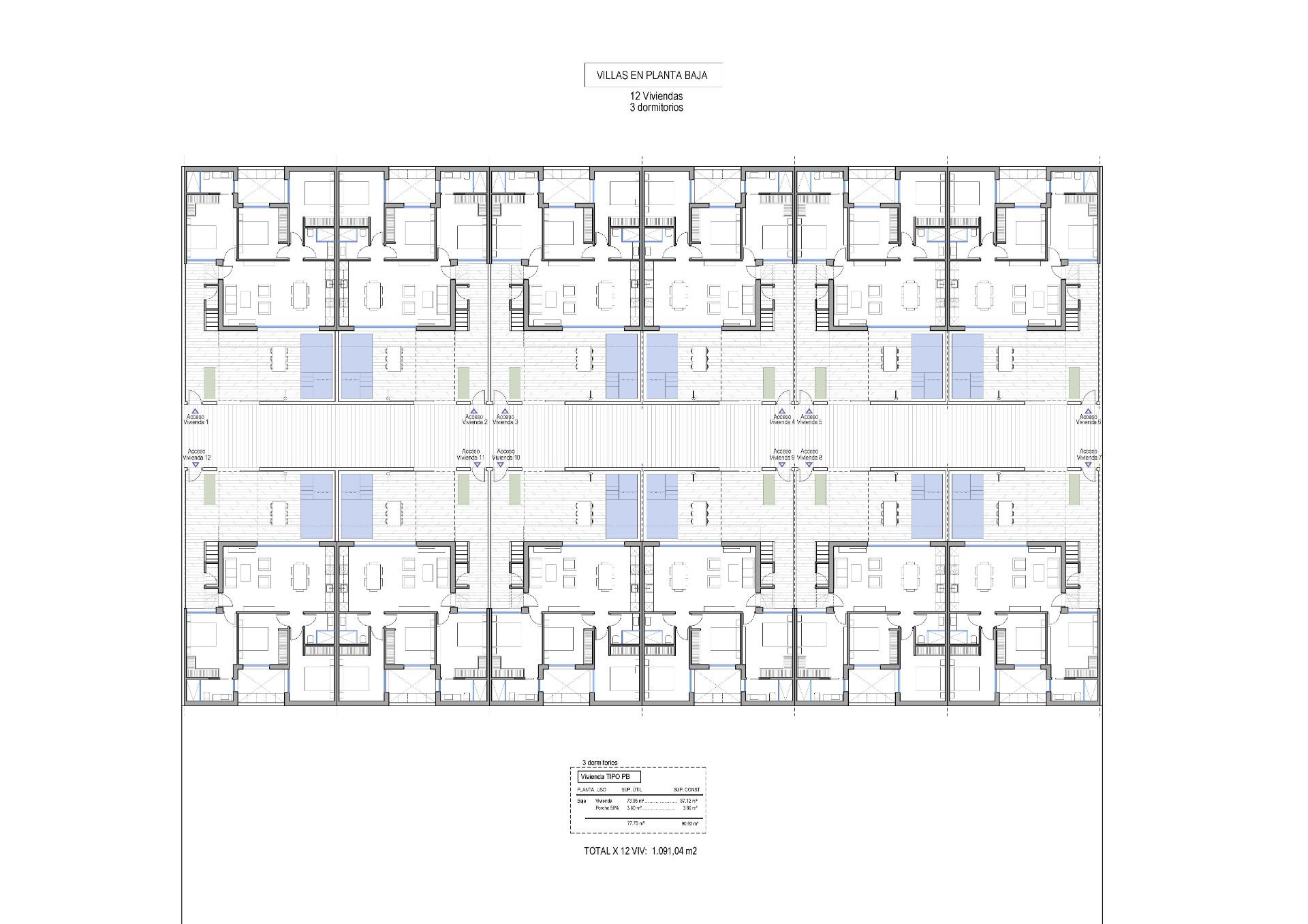 Site plan showing 12 single-storey townhouses in Condado de Alhama Golf Resort