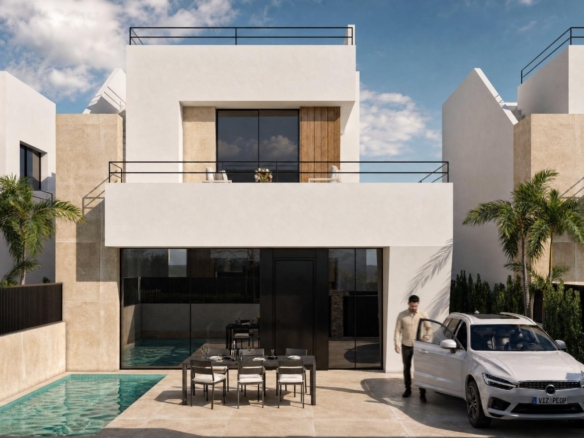 Render of a two-storey 3 bedroom villa with parking and optional pool in Condado de Alhama Golf Resort