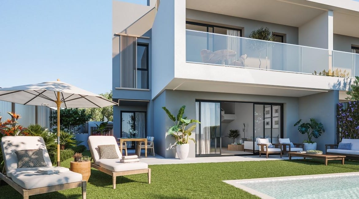 Rendering of a private garden, porch and optional pool in Cabo de las Huertas, Alicante