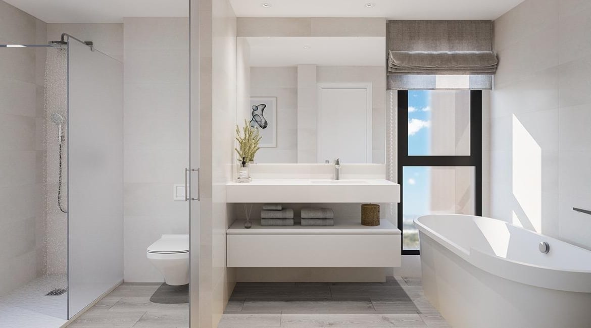 Rendering of a bathroom with shower, bathtub and vanity in Cabo de las Huertas, Alicante