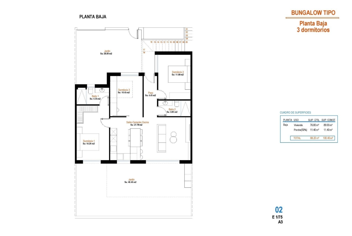 Floor plan of the ground-floor 3 bedroom apartment with private garden in Condado de Alhama Golf Resort