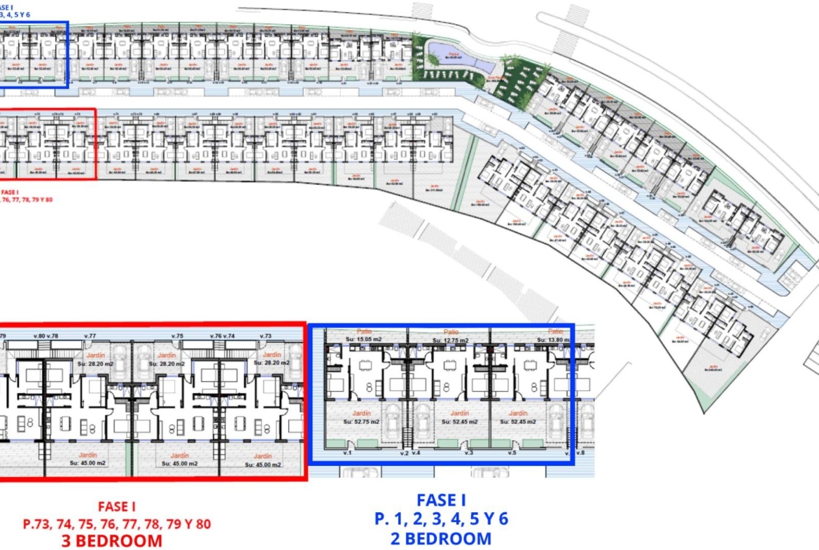 Site plan showing 2 and 3 bedroom golf apartments in Condado de Alhama Golf Resort