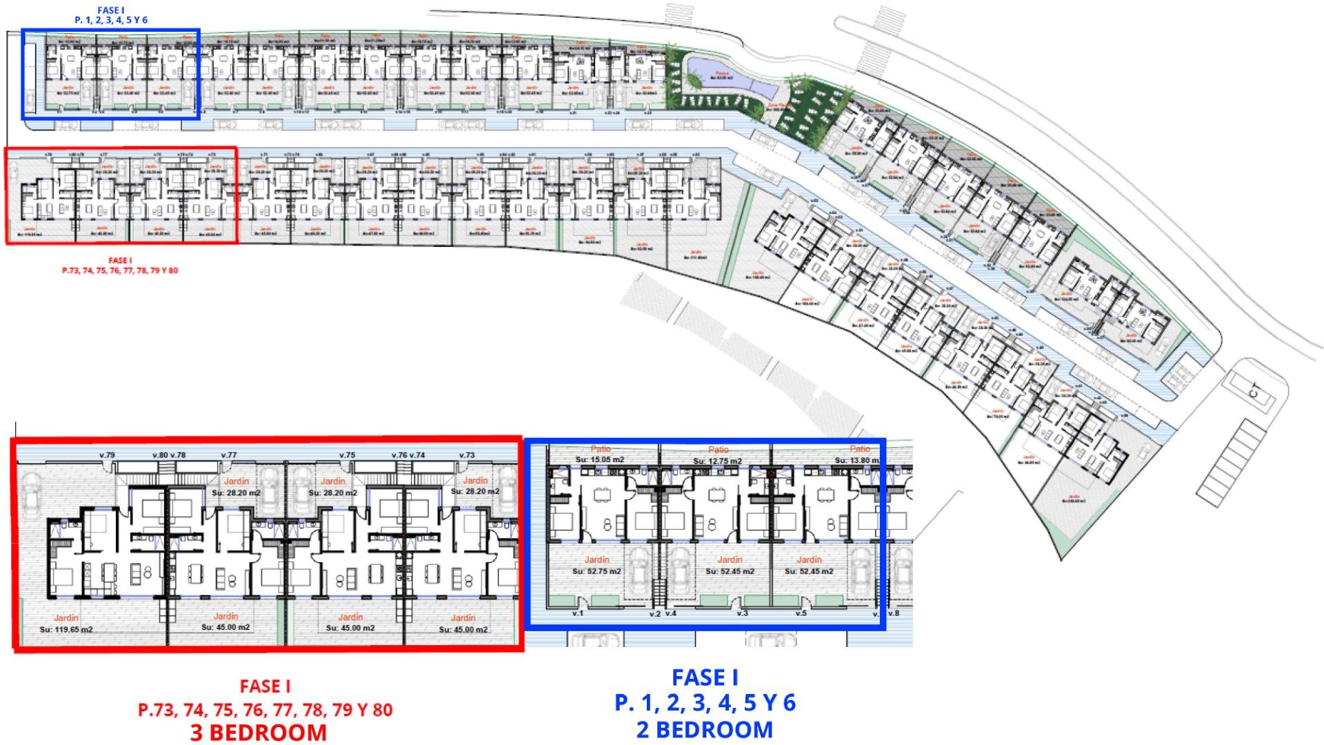 Site plan showing 2 and 3 bedroom golf apartments in Condado de Alhama Golf Resort
