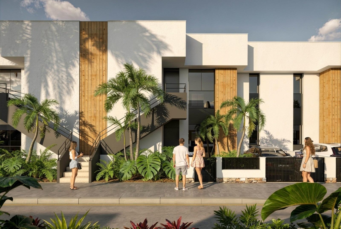 Landscaped entrance and exterior stairs to the golf apartments at Condado de Alhama Golf Resort