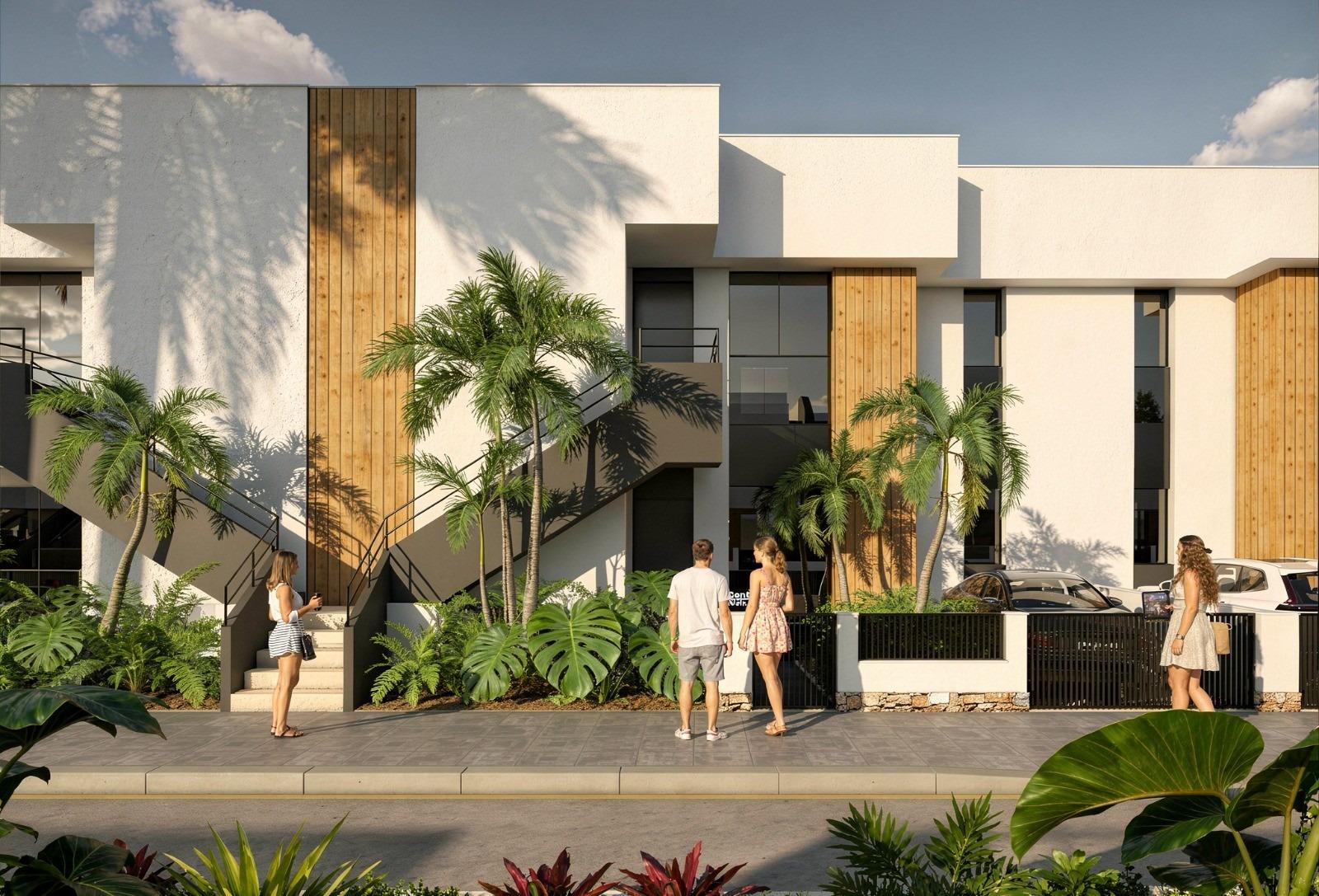 Landscaped entrance and exterior stairs to the golf apartments at Condado de Alhama Golf Resort