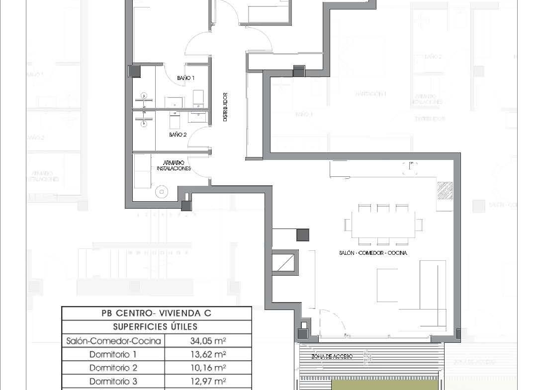 Unique-Investment-Opportunity-in-Villajoyosa-Costa-Blanca-North-19 Ground floor plan of the 3 bedroom apartment with private garden