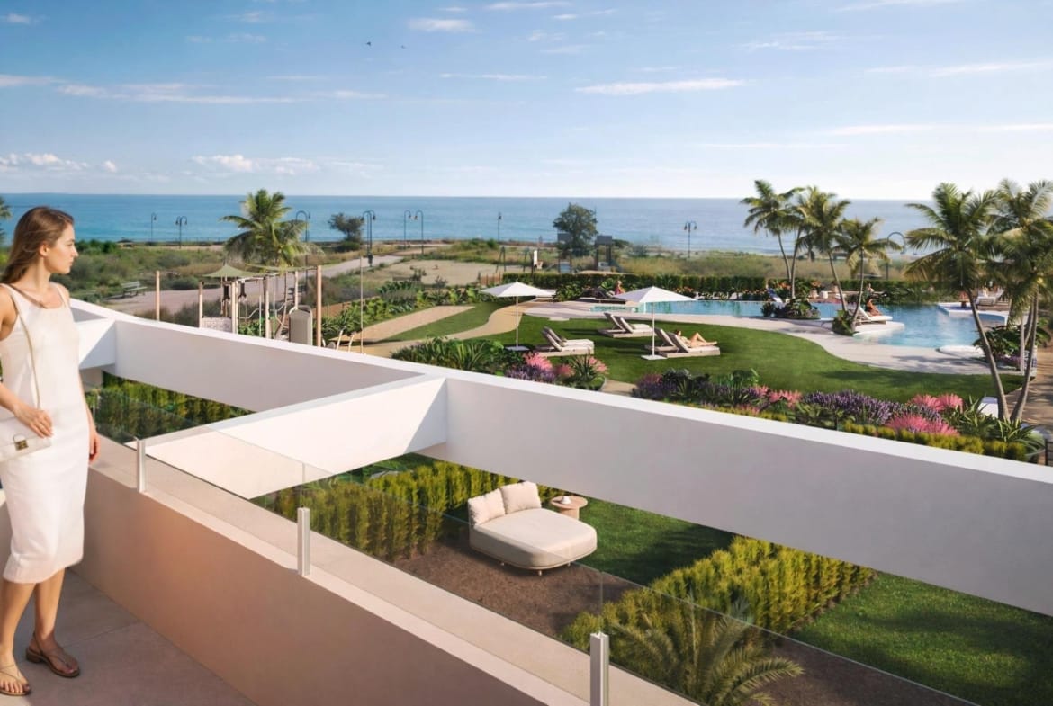 Rendering of a terrace facing the communal gardens in Playa del Amerador, El Campello, Alicante