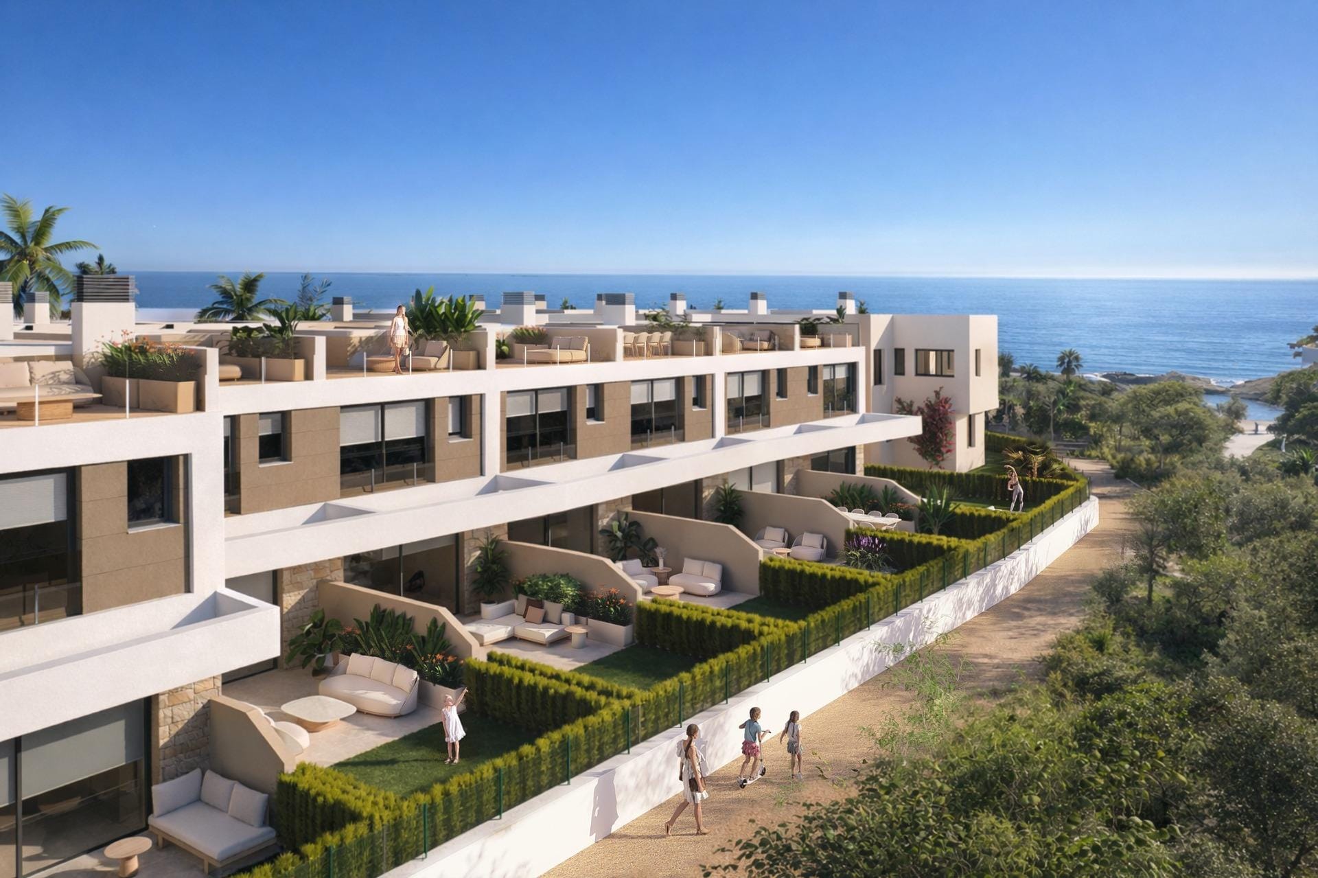 Exclusive-Frontline-Beach-Homes-in-El-Campello-Costa-Blanca-2 Rendering of the homes and private garden terraces in Playa del Amerador, El Campello, Alicante