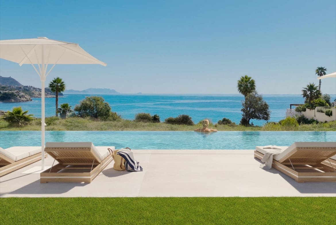 Rendering of the infinity pool facing the sea in Playa del Amerador, El Campello, Alicante