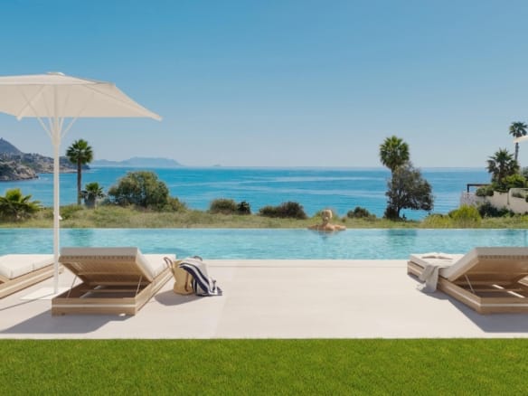 Rendering of the infinity pool facing the sea in Playa del Amerador, El Campello, Alicante