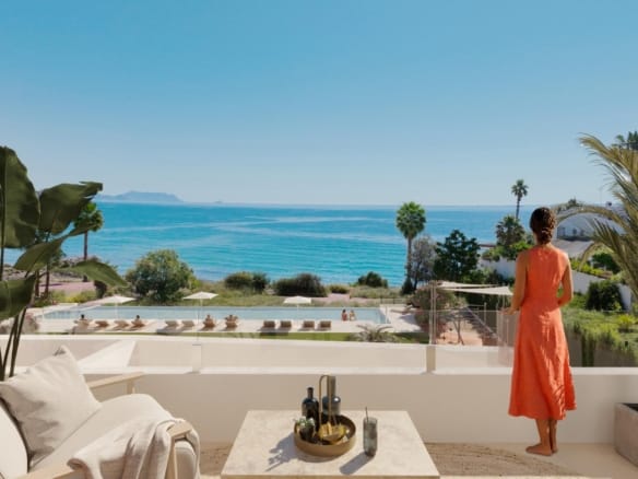 Rendering of a furnished terrace facing the sea in Playa del Amerador, El Campello, Alicante