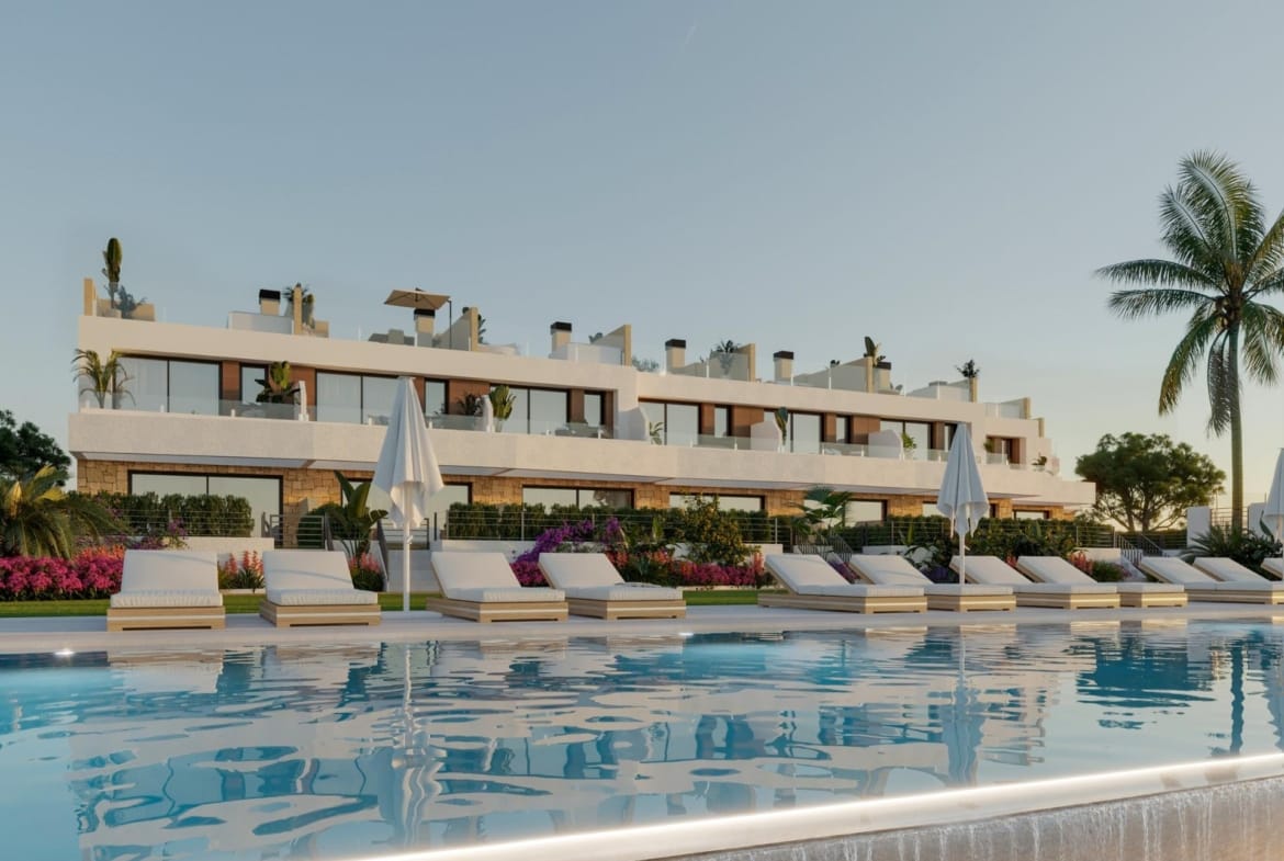 Rendering of the homes beside the communal pool in Playa del Amerador, El Campello, Alicante