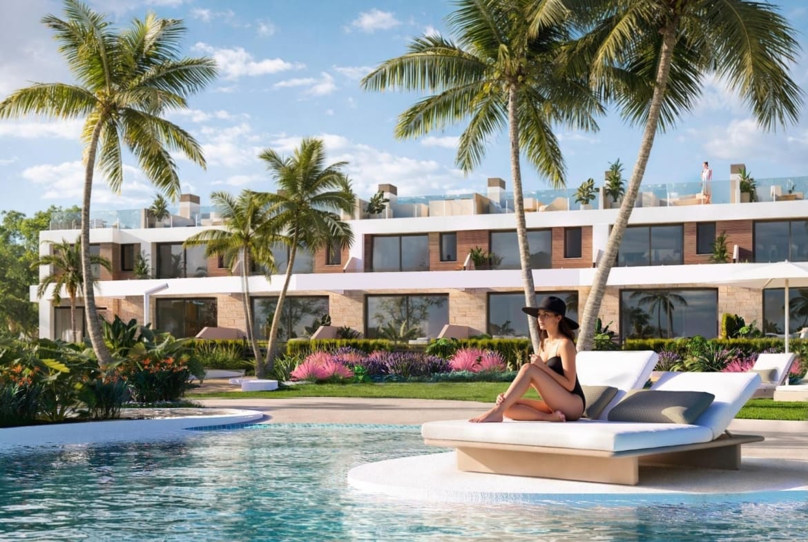 Rendering of sun loungers beside the communal pool in Playa del Amerador, El Campello, Alicante